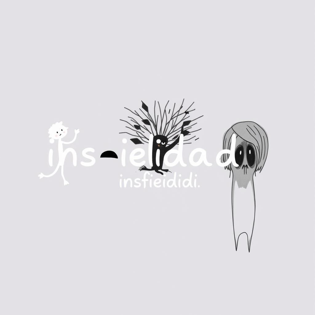 An artistic representation of the concepts 'infantilidade', 'ansiedade', and 'infelicidade'