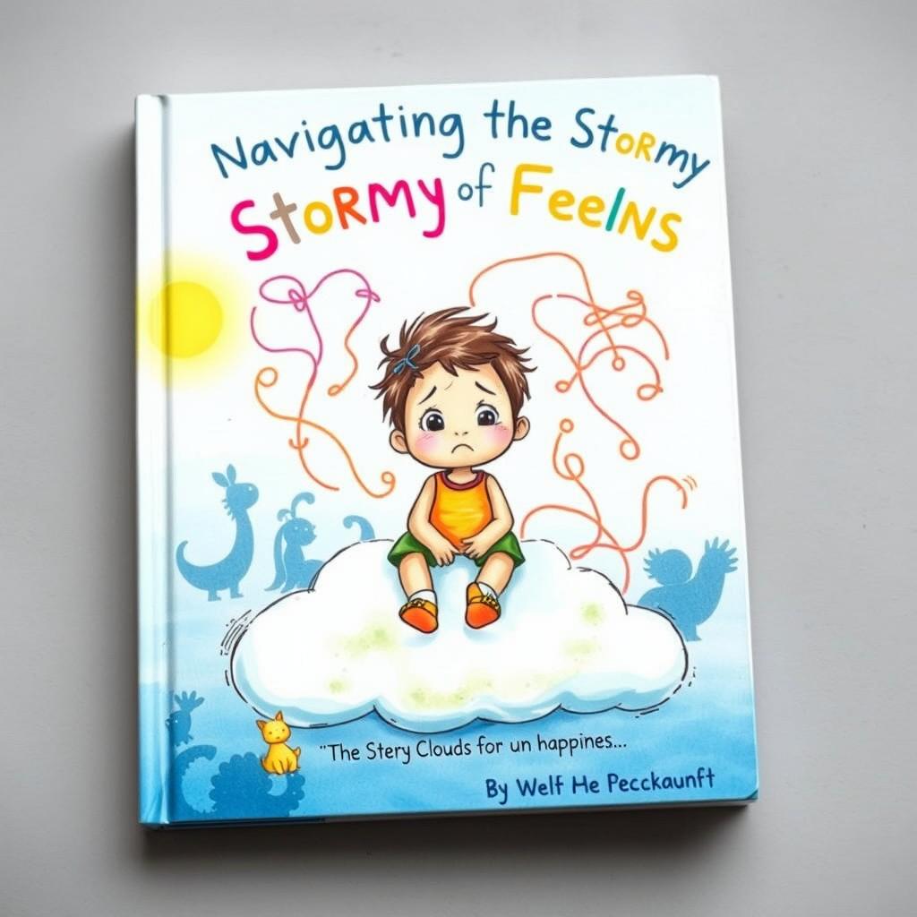 A captivating children's book cover that artfully represents themes of innocence, anxiety, and unhappiness