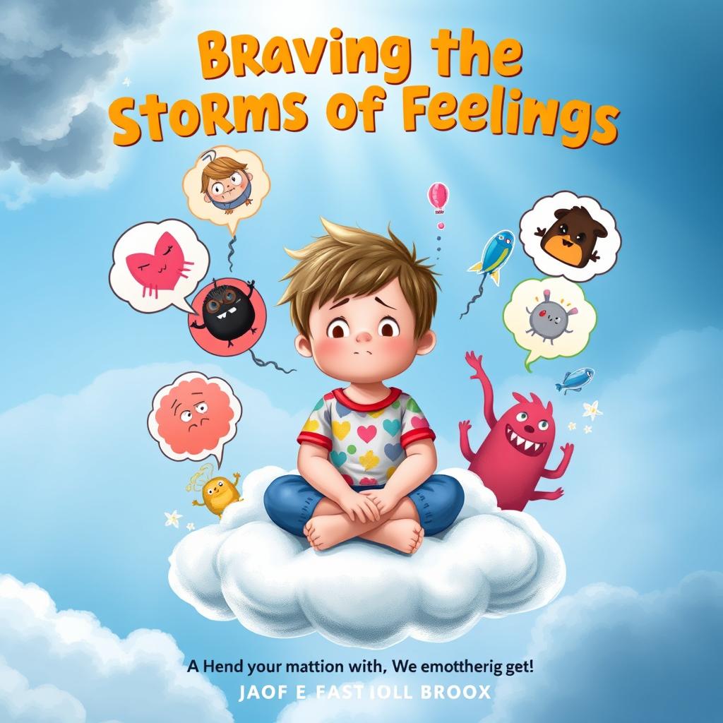 A charming children's book cover that beautifully illustrates the themes of childhood, anxiety, and unhappiness