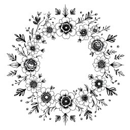 A beautifully intricate circular floral pattern designed in black, perfect for a wedding theme