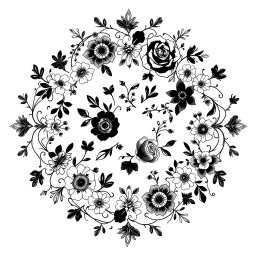 A beautifully intricate circular floral pattern designed in black, perfect for a wedding theme