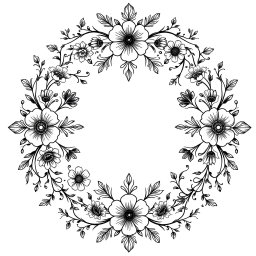 A beautifully intricate circular floral pattern designed in black, perfect for a wedding theme
