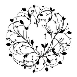 An elegant circular floral pattern featuring black stems with minimal flowers, creating a sophisticated and modern look, ideal for a wedding theme