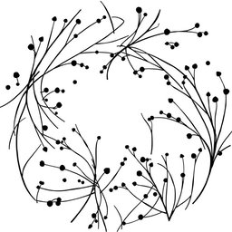 An elegant circular floral pattern featuring black stems with minimal flowers, creating a sophisticated and modern look, ideal for a wedding theme