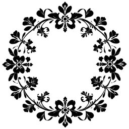 A sophisticated circular floral pattern in black, designed as an elegant motif