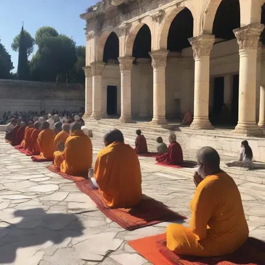Devotees gathered in the agora to offer prayers and perform religious rituals.