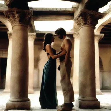 In the romantic movie, the couple met at the agora and fell in love.