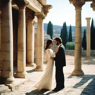 In the romantic movie, the couple met at the agora and fell in love.