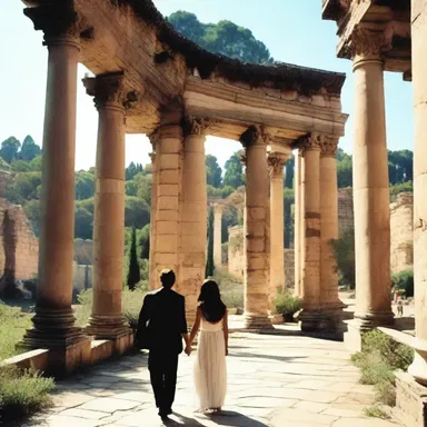 In the romantic movie, the couple met at the agora and fell in love.