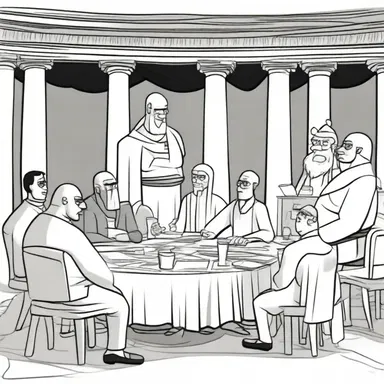 In the cartoon, the characters gather at the agora to discuss their plans.