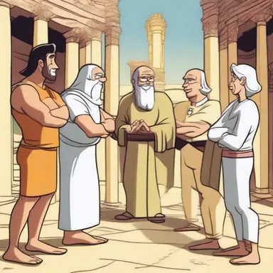 In the cartoon, the characters gather at the agora to discuss their plans.