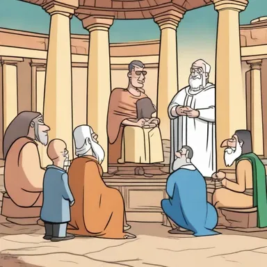 In the cartoon, the characters gather at the agora to discuss their plans.