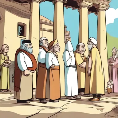 In the cartoon, the characters gather at the agora to discuss their plans.