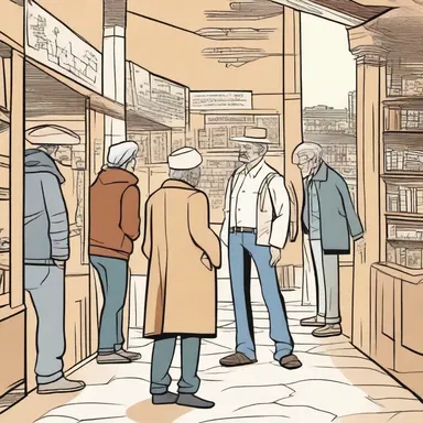 In the comic strip, the protagonist visits the agora to buy souvenirs for their friends.