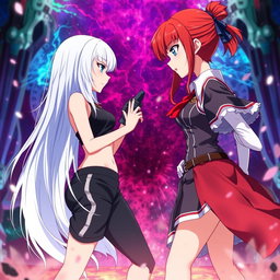 An intense scene depicting two girls in an anime magical battle