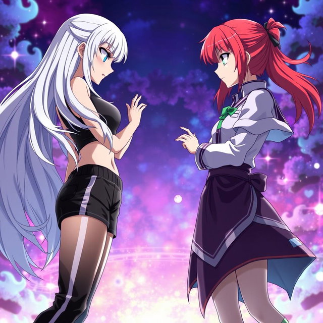 An intense scene depicting two girls in an anime magical battle