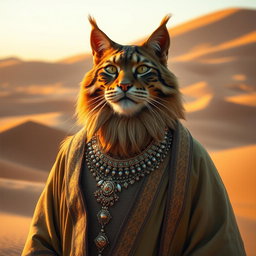 A tabaxi man with a round, fat body and a well-groomed beard, exhibiting luxurious tabby fur with shimmering golden tones