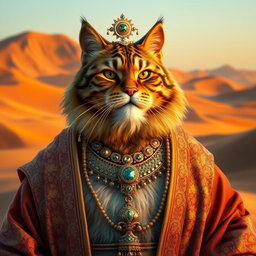 A tabaxi man with a round, fat body and a well-groomed beard, exhibiting luxurious tabby fur with shimmering golden tones