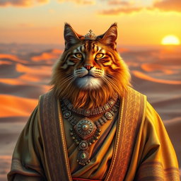 A tabaxi man with a round, fat body and a well-groomed beard, exhibiting luxurious tabby fur with shimmering golden tones