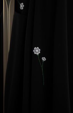 A close-up view of a small section of a black cloak, featuring two or three visible folds draping elegantly