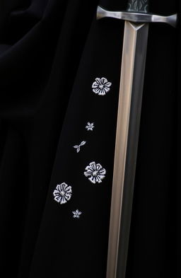 A close-up view of a small section of a black cloak, featuring two or three visible folds draping elegantly