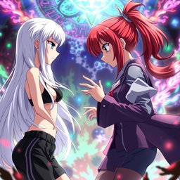 An intense scene depicting two girls in an anime style inspired by 'Jujutsu Kaisen'