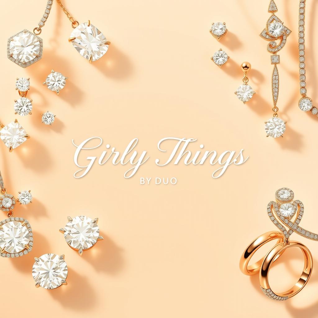 A luxurious and elegant Facebook cover image for a jewelry brand named 'Girly Things by Duo'