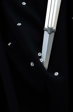 A close-up view of a small section of a black cloak, showcasing two or three gentle folds