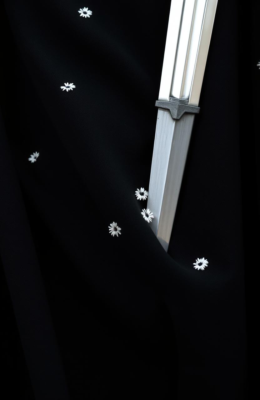 A close-up view of a small section of a black cloak, showcasing two or three gentle folds