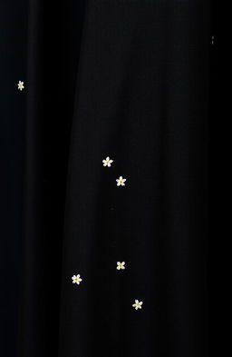 A close-up view of a small section of a black cloak, showcasing two or three gentle folds