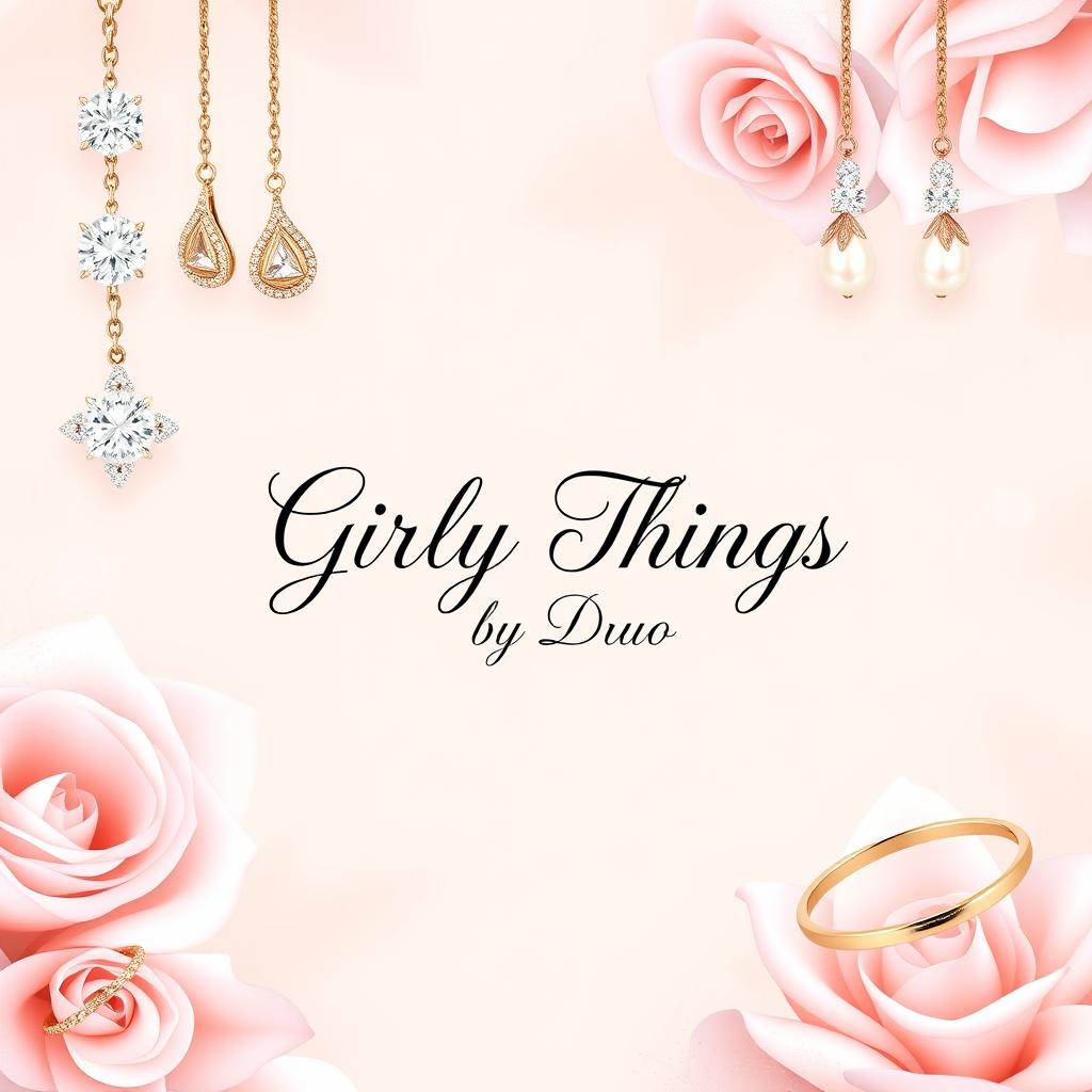 Design an elegant Facebook cover for 'Girly Things by Duo'✨, a jewelry store