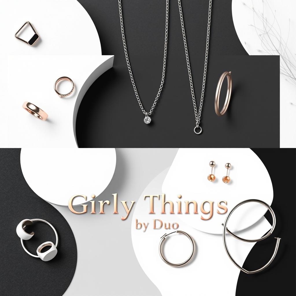 A trendy and modern Facebook cover design for a jewelry brand named 'Girly Things by Duo'