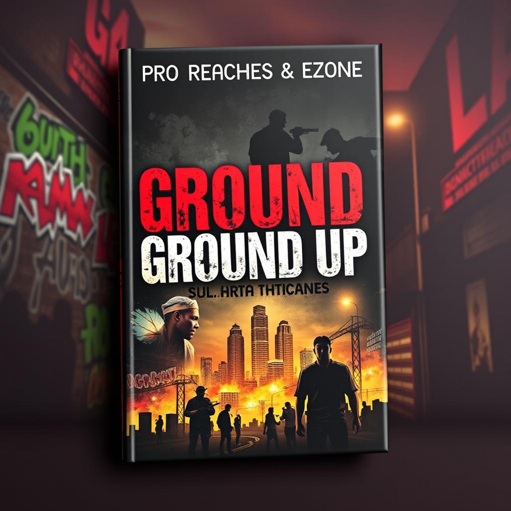 A captivating book cover for 'Ground Up', showcasing a gritty South African gangster theme