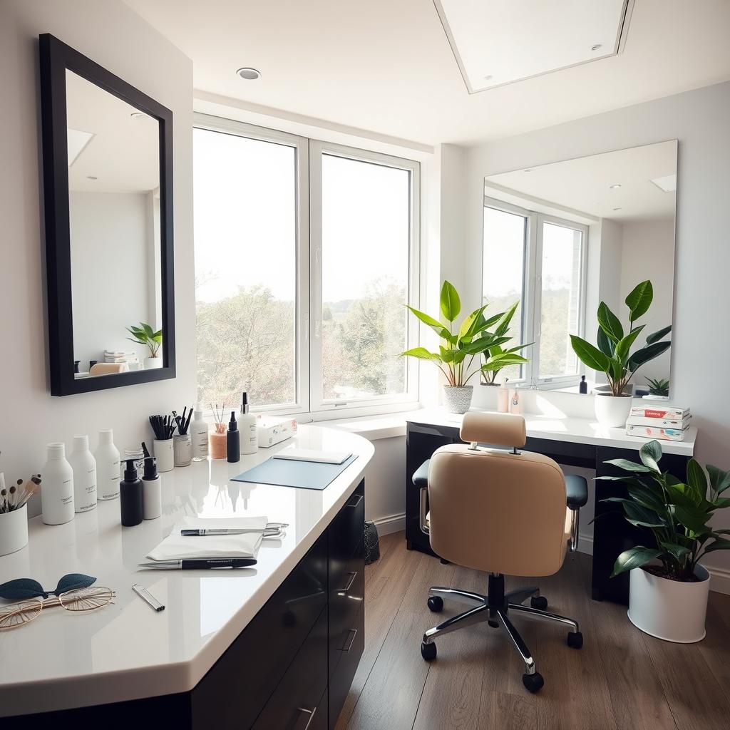 A beautifully designed aesthetic beauty studio showcasing the art of eyebrow micropigmentation without featuring any specific individuals