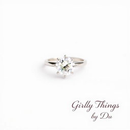 A stunning solitaire diamond ring placed against a clean white background, minimalist and chic design