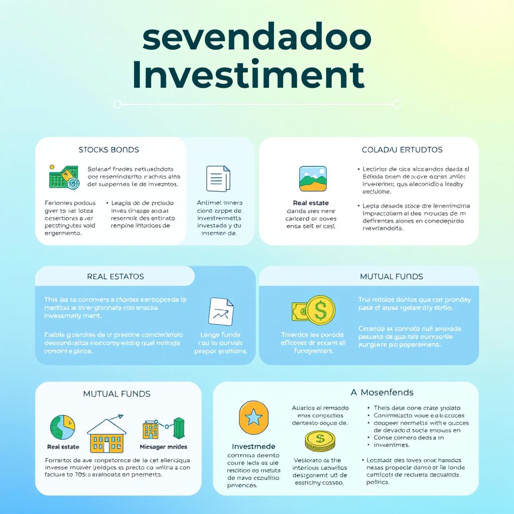A visually appealing educational infographic titled 'Desvendando o Investimento' featuring key concepts related to investments