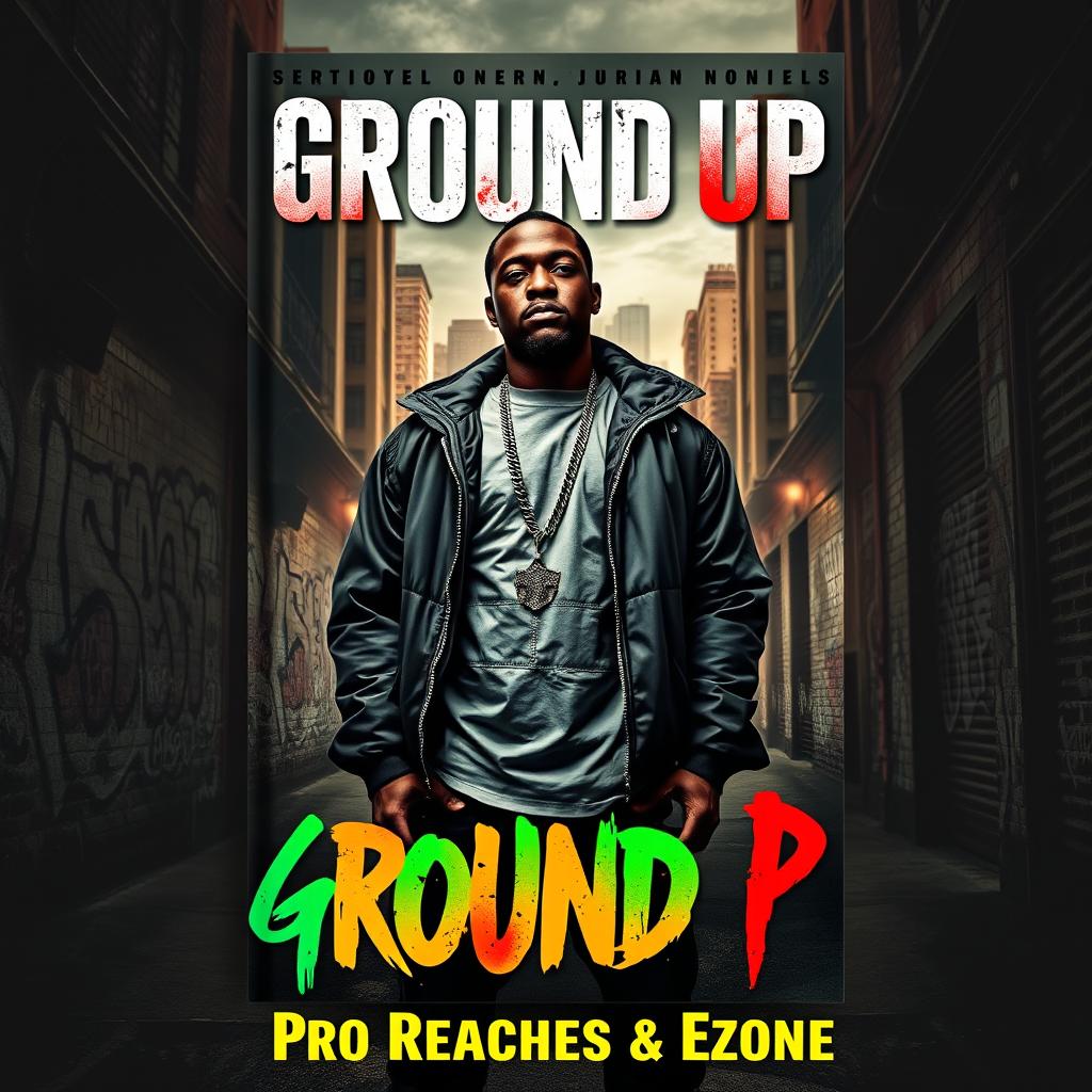 A gritty book cover design for a novel titled 'Ground Up'