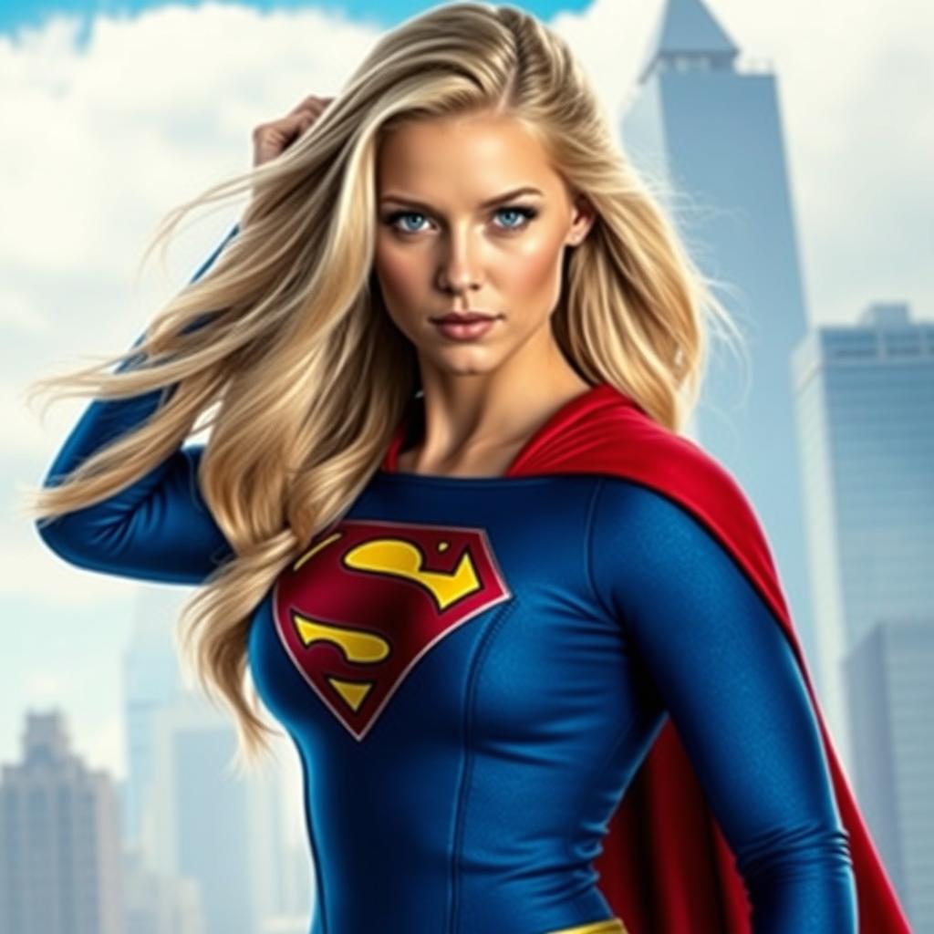 A stunning portrait of Sydney Sweeney as Supergirl, embodying strength and femininity