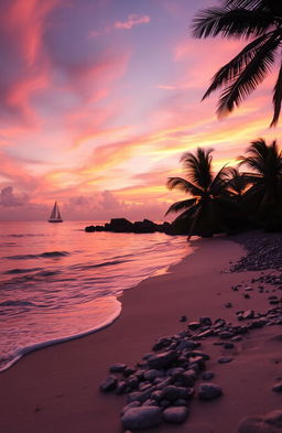 A visually stunning scene depicting a coastal sunset, with vibrant orange and pink hues painting the sky