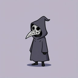 A minimalist, cartoonish sprite of a character wearing a traditional plague doctor mask and a long cloak
