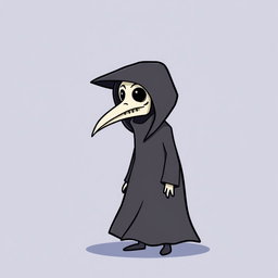 A minimalist, cartoonish sprite of a character wearing a traditional plague doctor mask and a long cloak