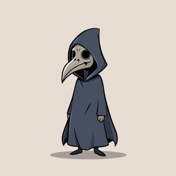 A minimalist, cartoonish sprite of a character wearing a traditional plague doctor mask and a long cloak