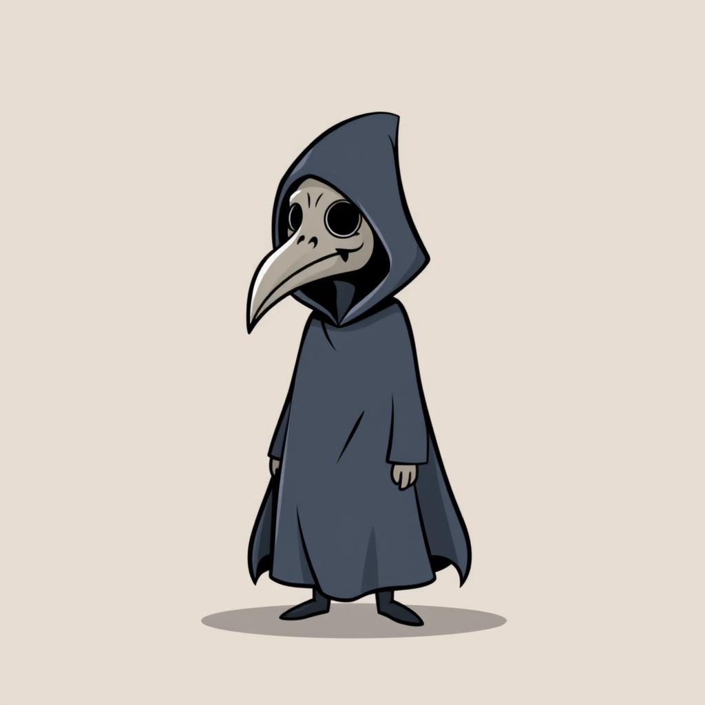 A minimalist, cartoonish sprite of a character wearing a traditional plague doctor mask and a long cloak