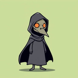 A minimalist, cartoonish sprite of a character wearing a traditional plague doctor mask and a long cloak