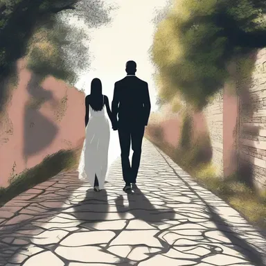 The couple walked hand in hand along the agraphic path, lost in their own world.