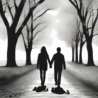 The couple walked hand in hand along the agraphic path, lost in their own world.