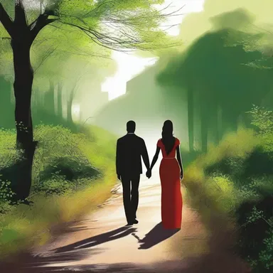 The couple walked hand in hand along the agraphic path, lost in their own world.