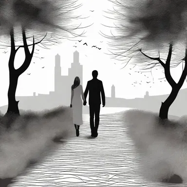 The couple walked hand in hand along the agraphic path, lost in their own world.