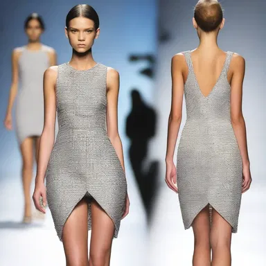 The agraphic design on the dress made it a unique and eye-catching piece on the runway.