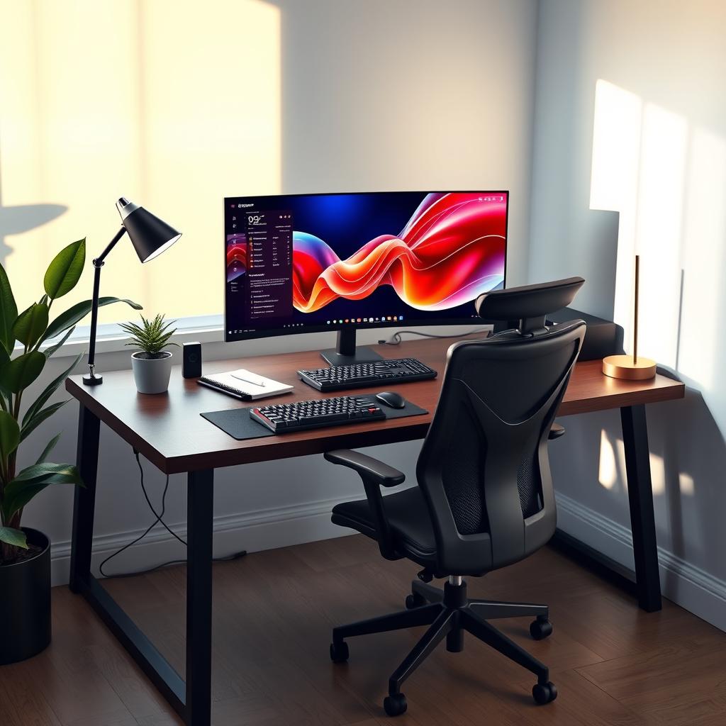 Sleek Modern Computer Workstation in a Stylish Home Office